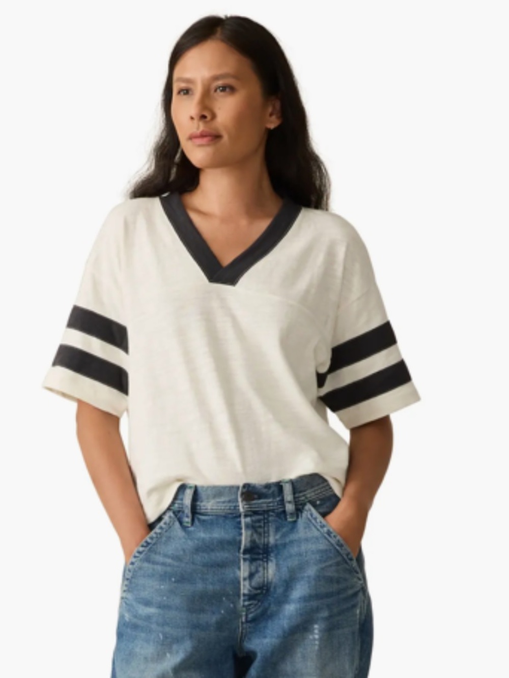 Faherty. Women's Sun washed Slub varsity Short Sleeve Tee. Phantom Varsity.